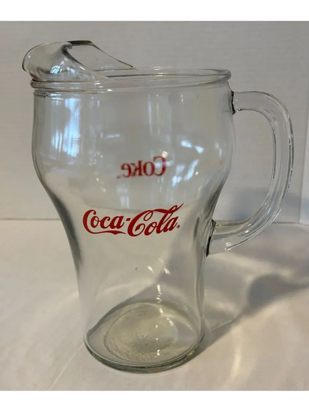 Vintage 1980s Coca-Cola Clear Glass 64oz Pitcher with Ice Lip Spout